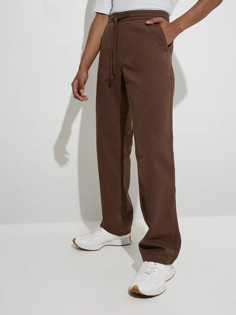 Nuon Brown Relaxed-Fit Mid-Rise Cotton Pants