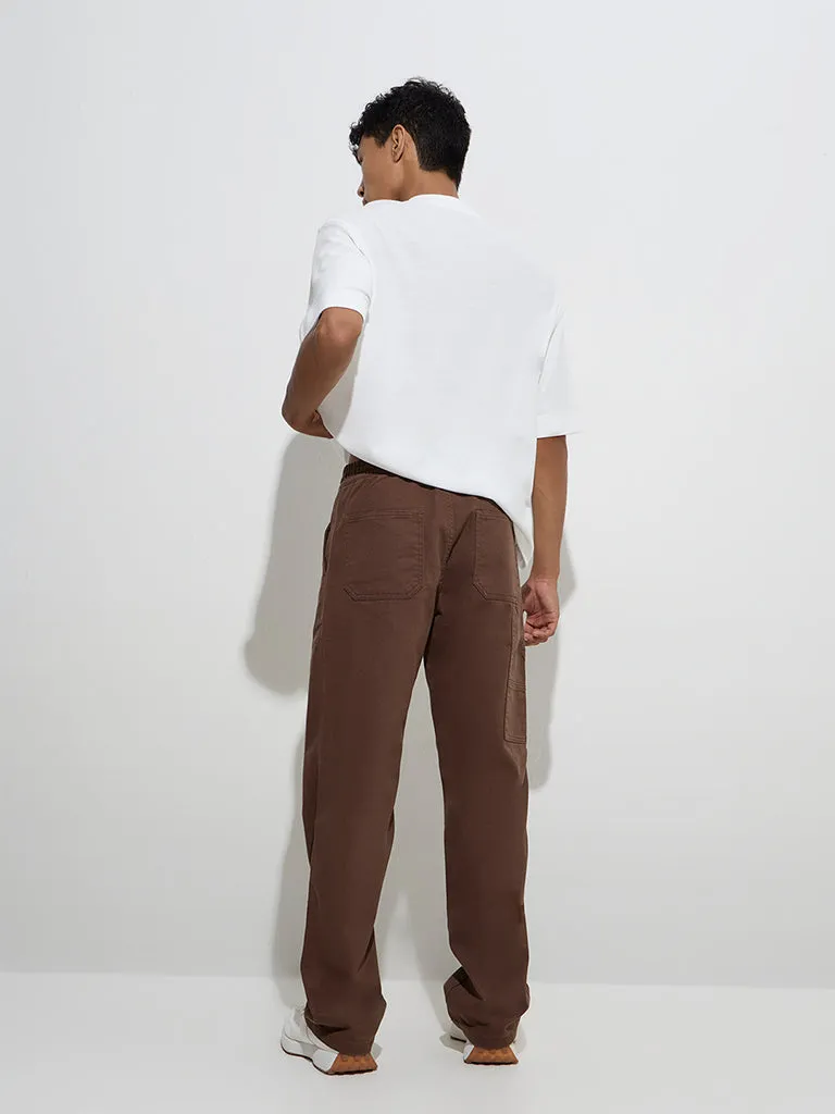 Nuon Brown Relaxed-Fit Mid-Rise Cotton Pants