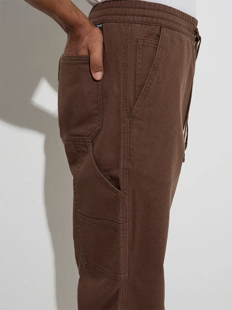 Nuon Brown Relaxed-Fit Mid-Rise Cotton Pants