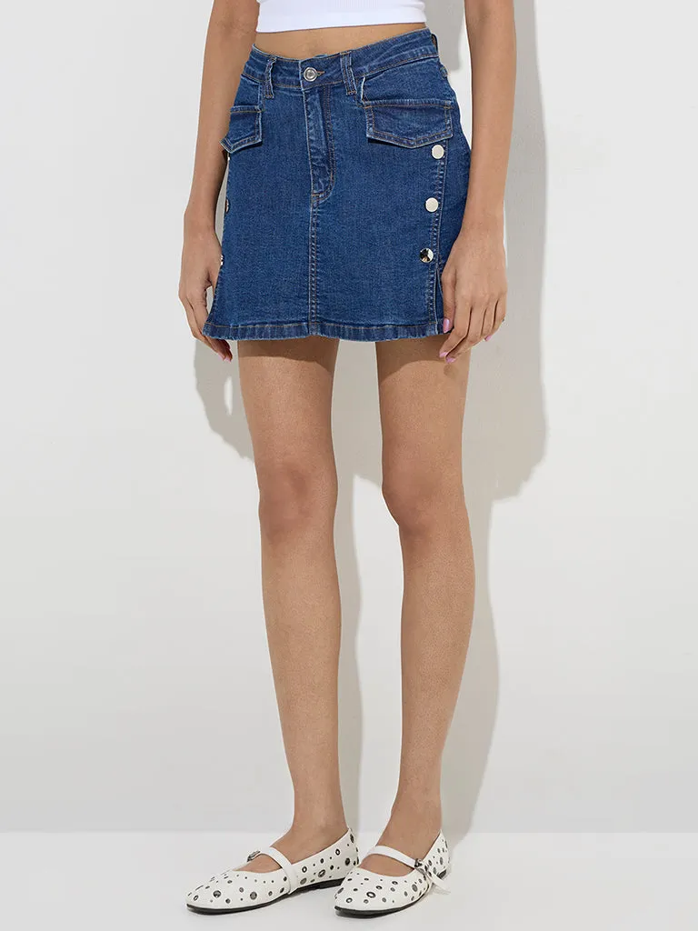 Nuon Dark Blue High-Rise Denim Skirt
