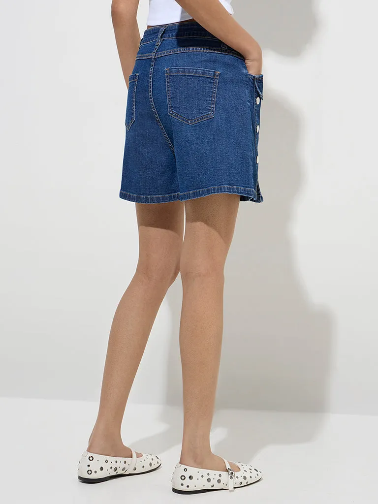 Nuon Dark Blue High-Rise Denim Skirt
