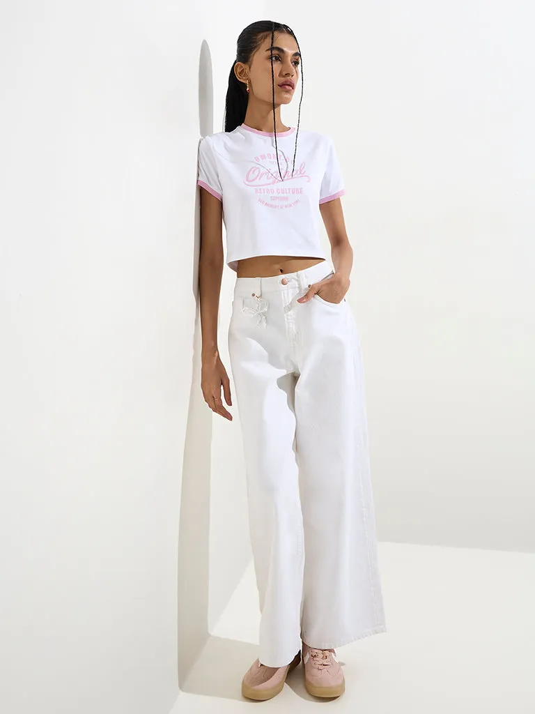 Nuon White Text Design Cotton-Blend T-Shirt
