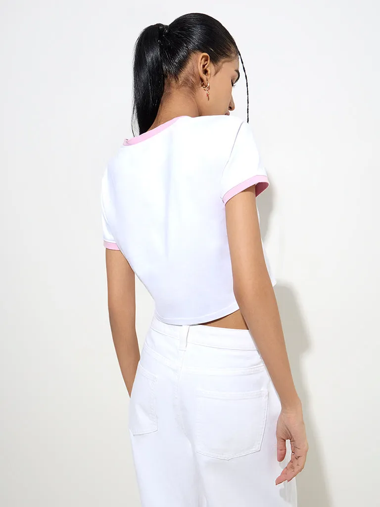 Nuon White Text Design Cotton-Blend T-Shirt