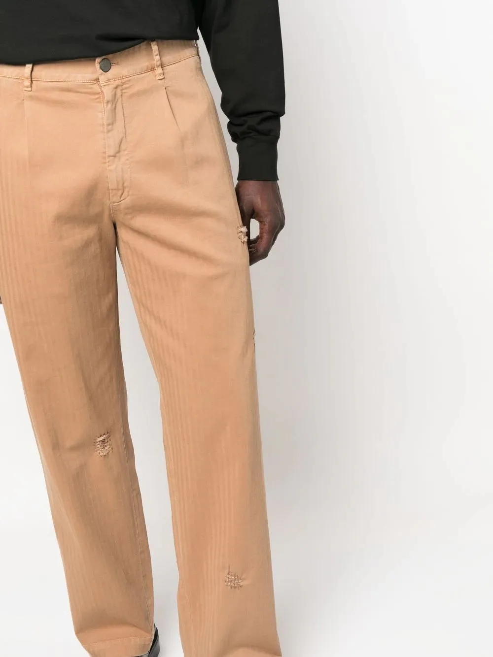 PALM ANGELS RIPPED-DETAIL STRAIGHT LEG TROUSERS 611 BEI BLK