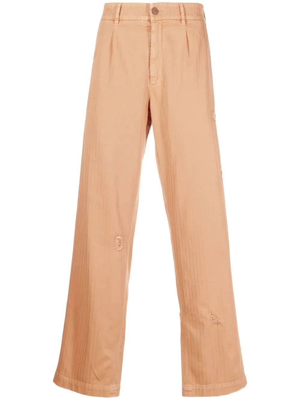 PALM ANGELS RIPPED-DETAIL STRAIGHT LEG TROUSERS 611 BEI BLK