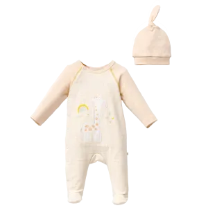 Peach Giraffe Graphic Babygrow & Hat