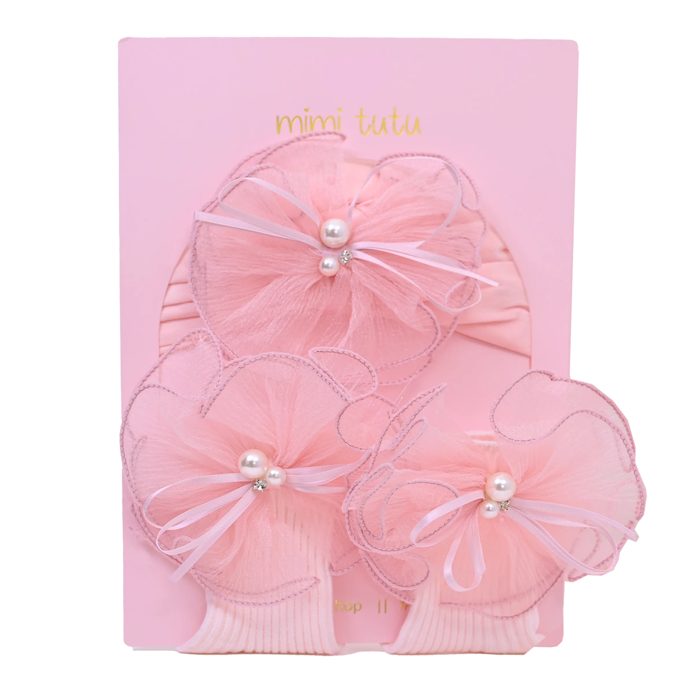 Pink Pearl Flower Ribbon Gift Set