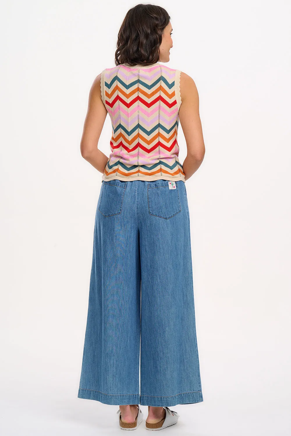 Rosy V-Neck Knit Vest - Cream. Rainbow Chevron Stripes