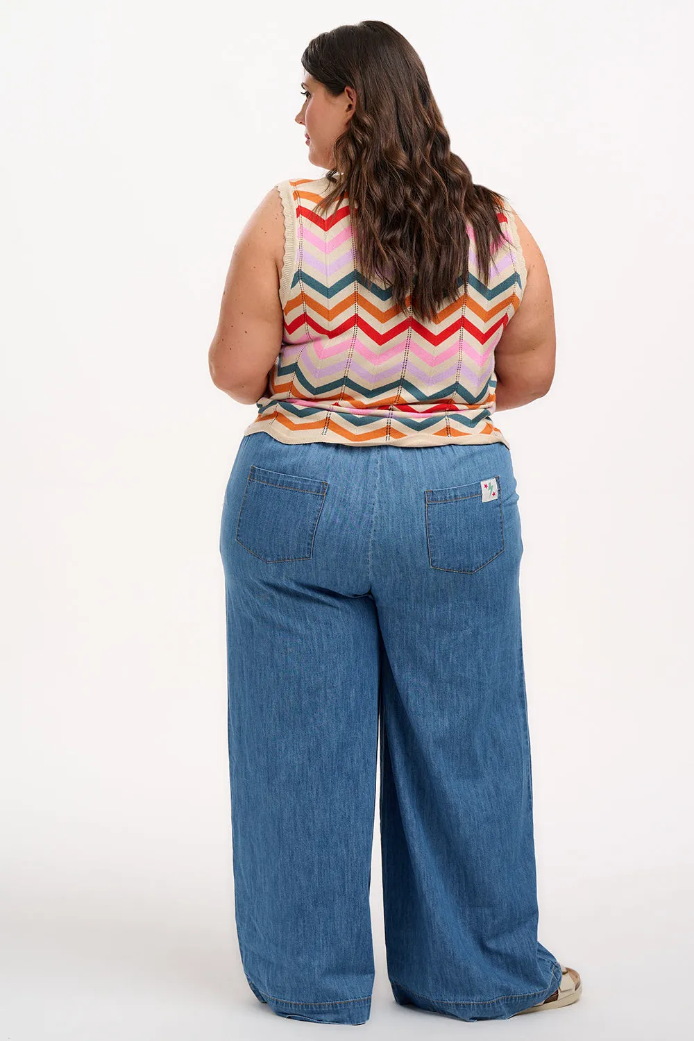 Rosy V-Neck Knit Vest - Cream. Rainbow Chevron Stripes