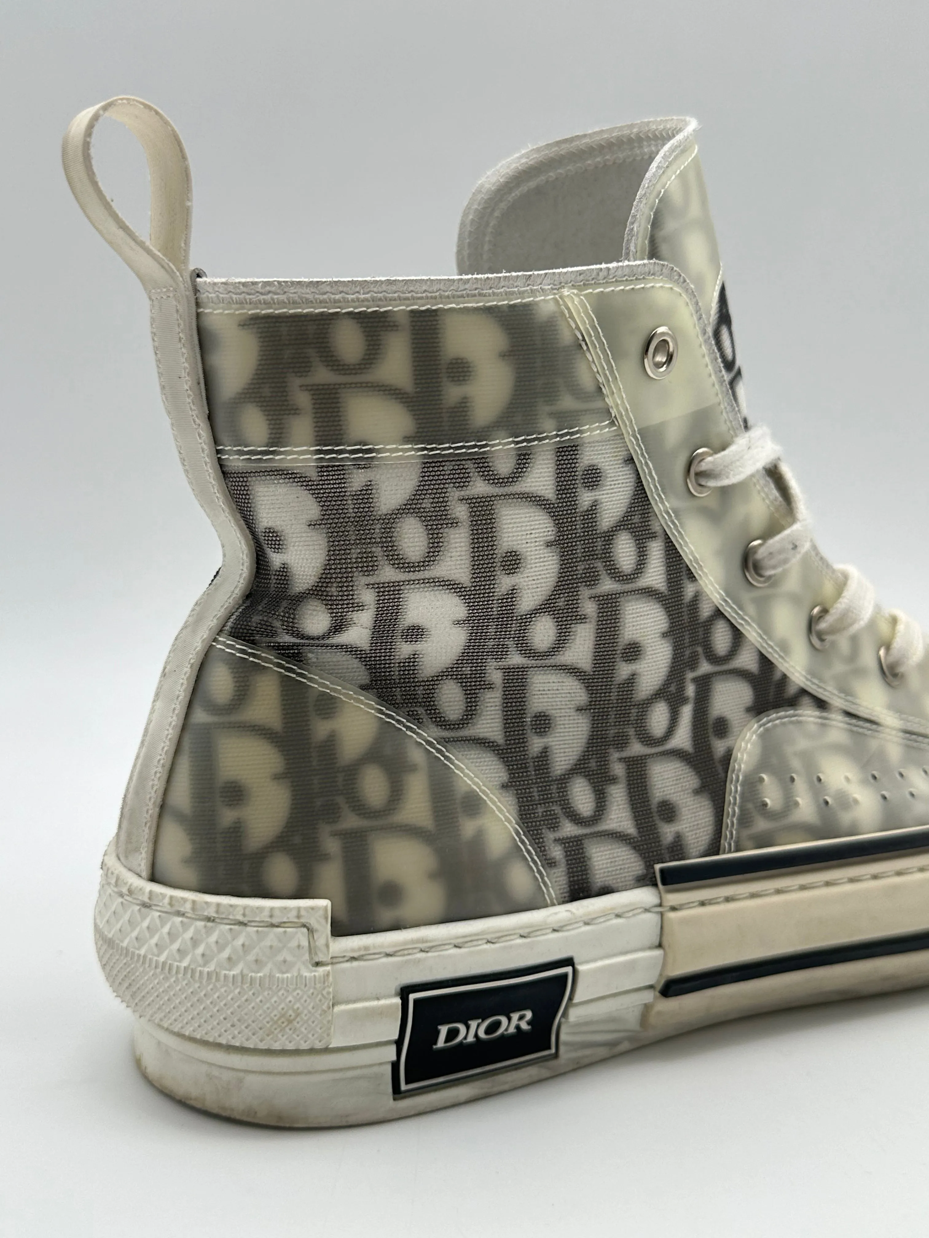 Sneakers Alte Dior B23 In Tela Trasparente Con Monogramma Grigio