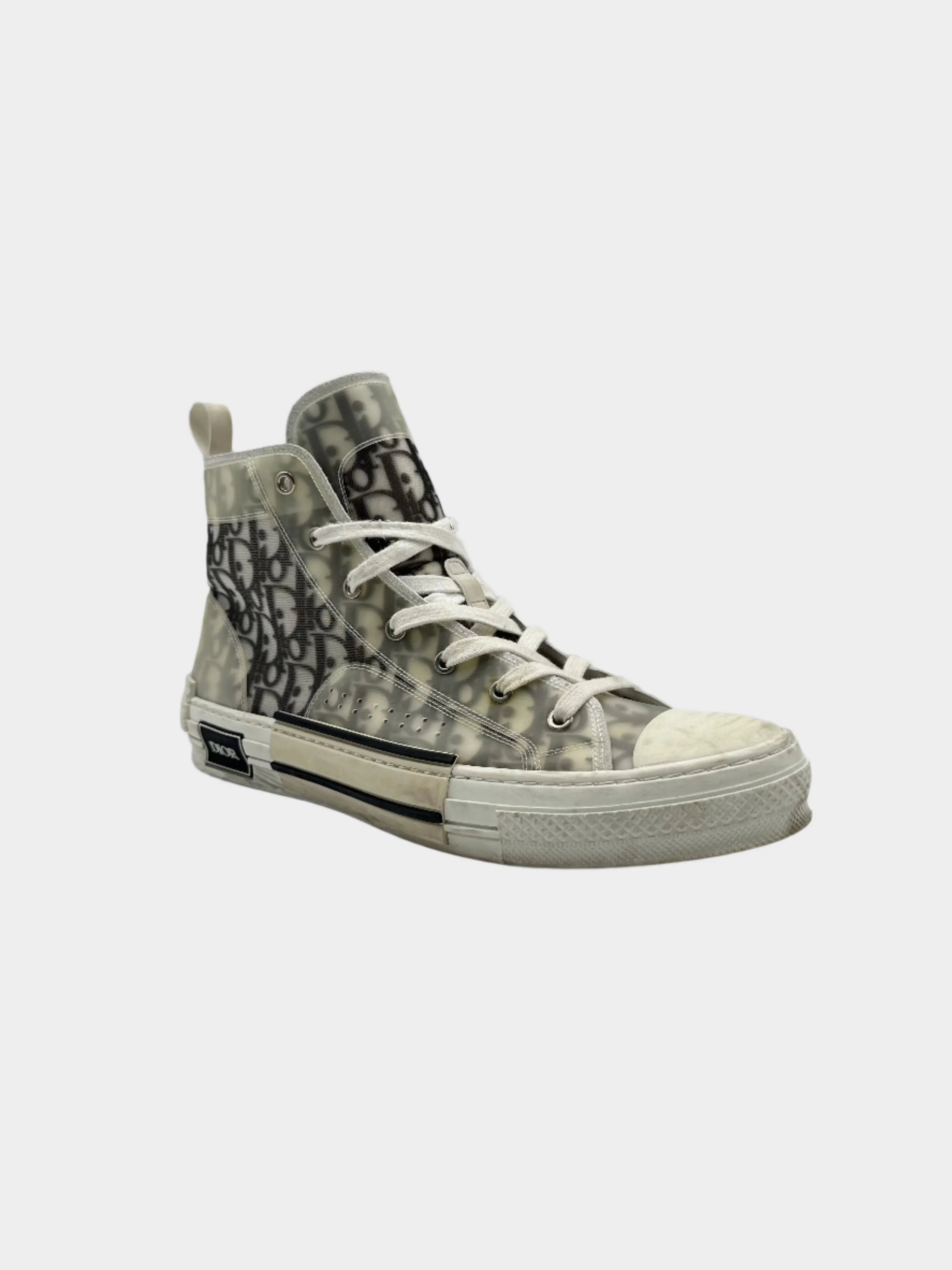 Sneakers Alte Dior B23 In Tela Trasparente Con Monogramma Grigio