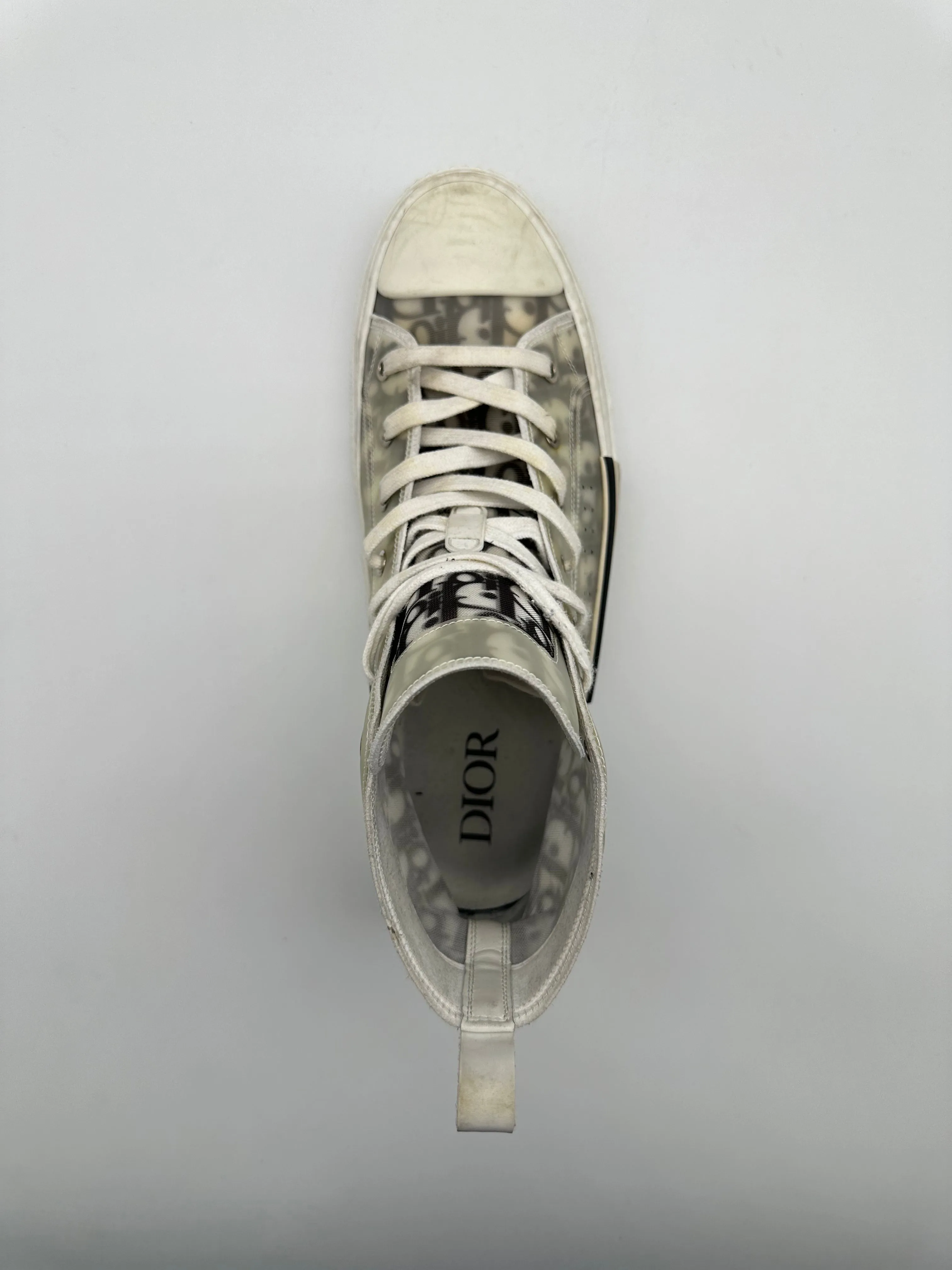 Sneakers Alte Dior B23 In Tela Trasparente Con Monogramma Grigio