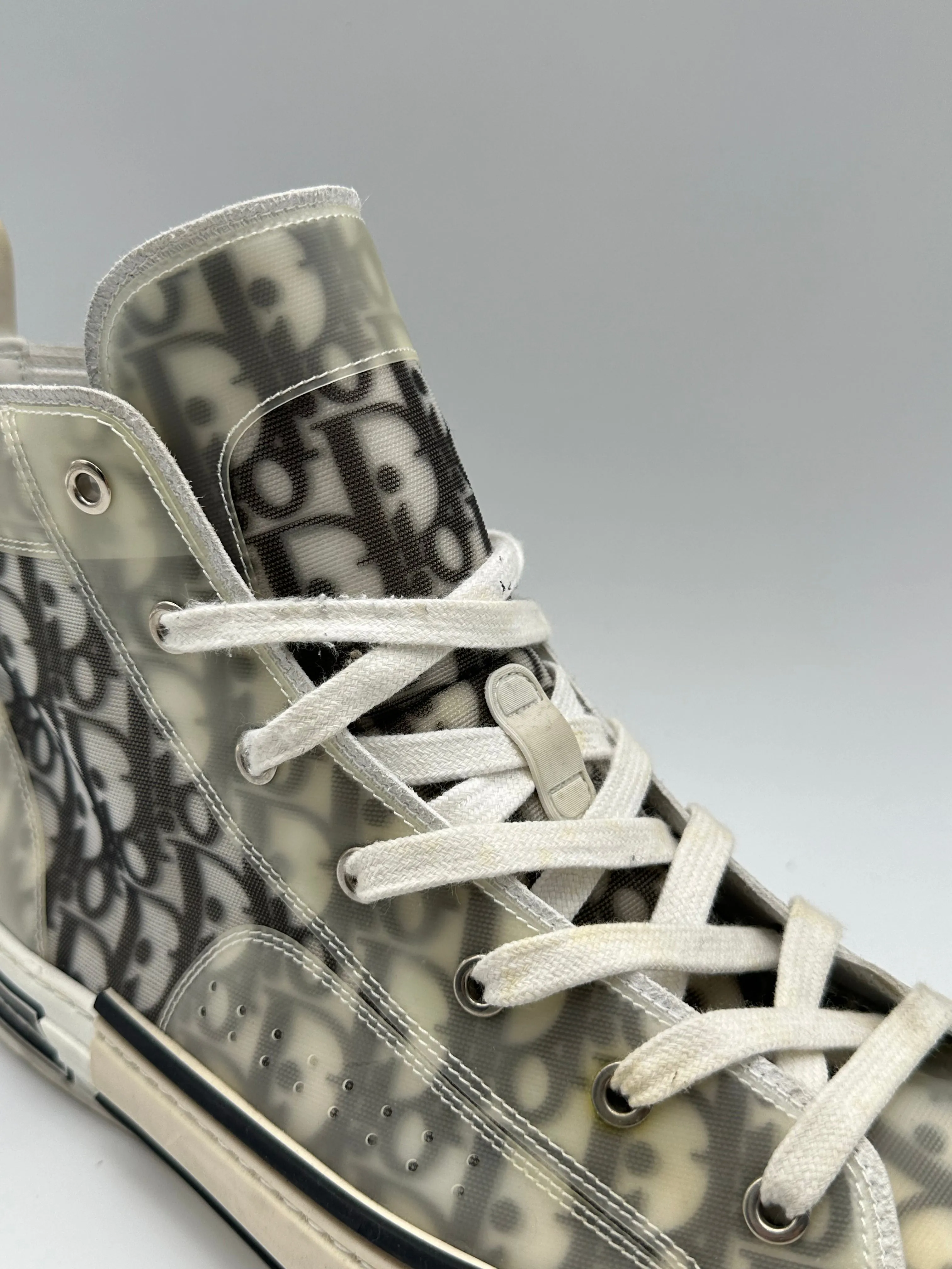 Sneakers Alte Dior B23 In Tela Trasparente Con Monogramma Grigio