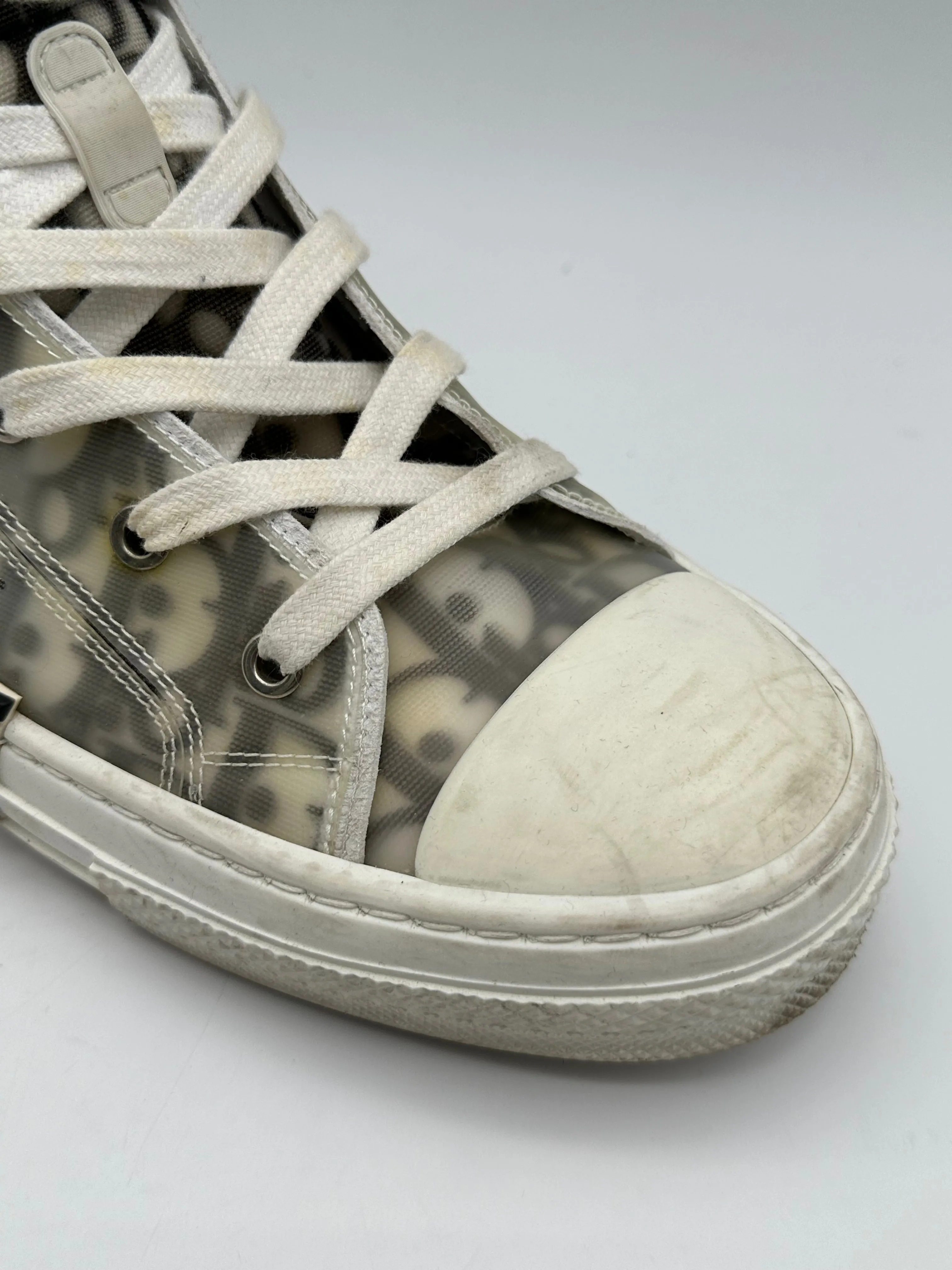 Sneakers Alte Dior B23 In Tela Trasparente Con Monogramma Grigio
