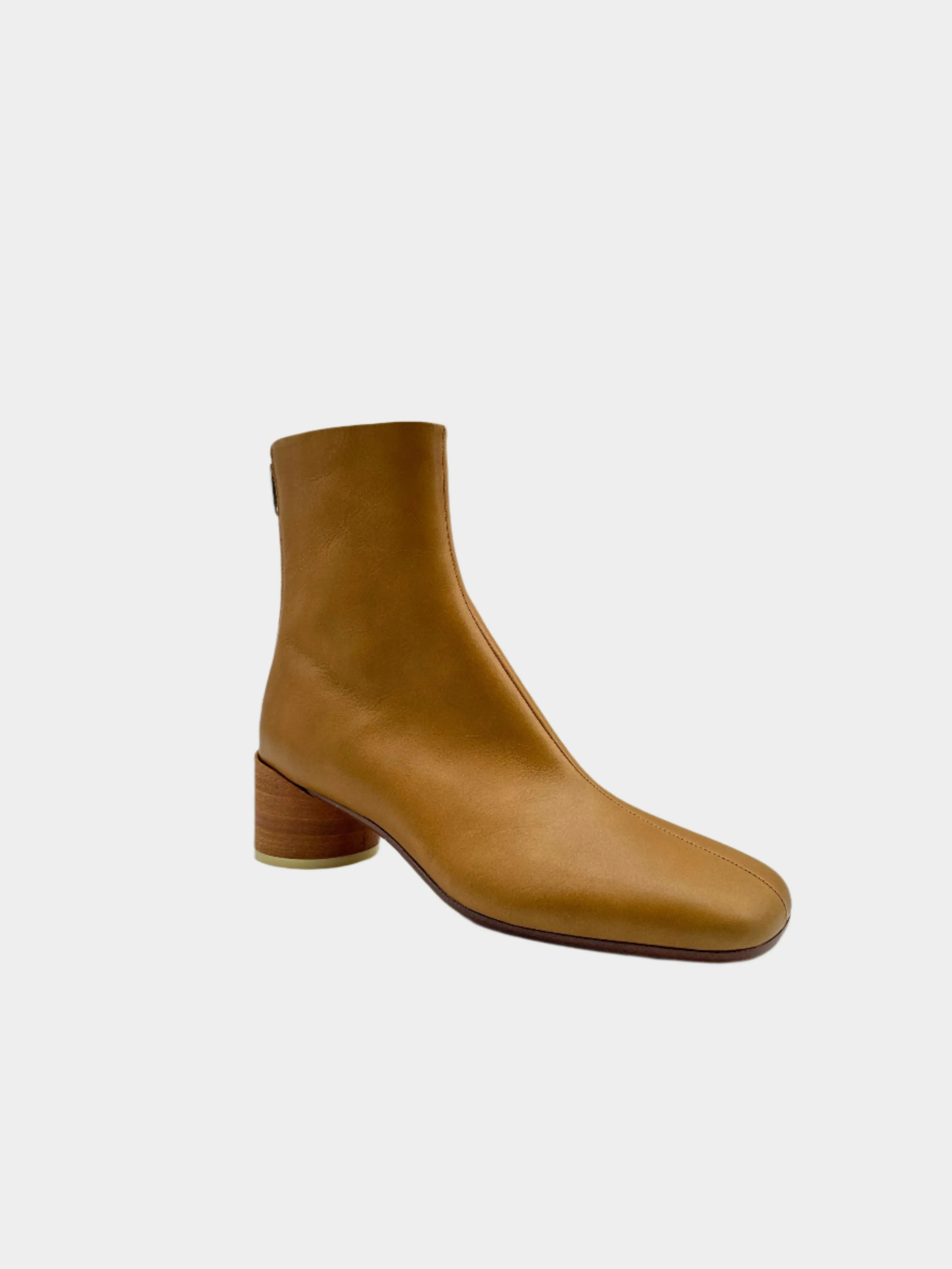 Stivaletto In Pelle Color Marrone Con Cuciture Iconiche