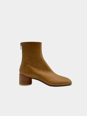 Stivaletto In Pelle Color Marrone Con Cuciture Iconiche