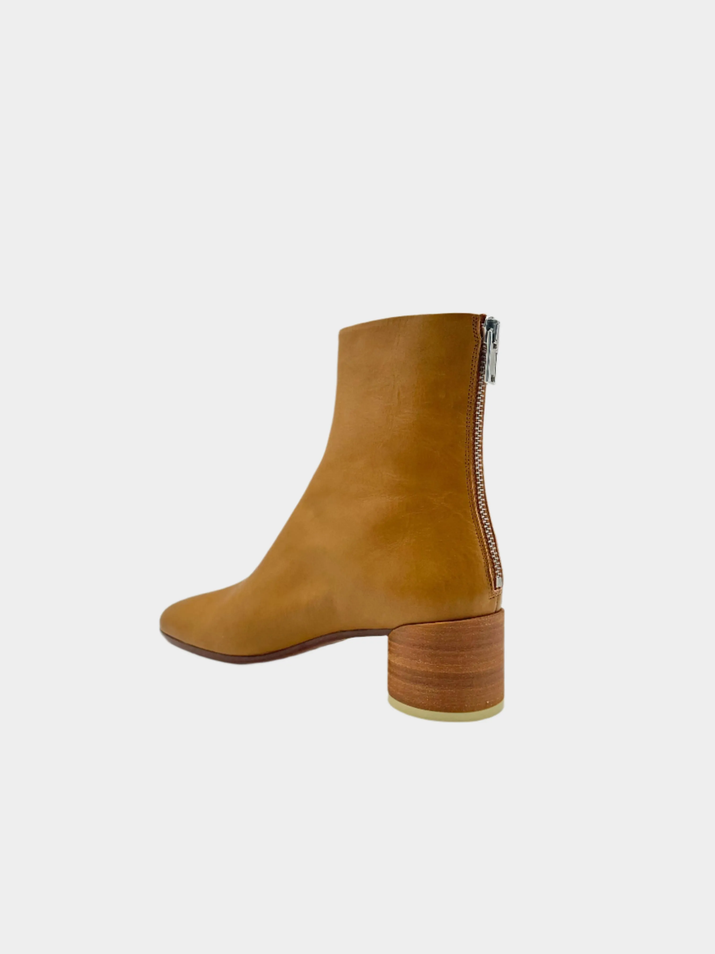 Stivaletto In Pelle Color Marrone Con Cuciture Iconiche