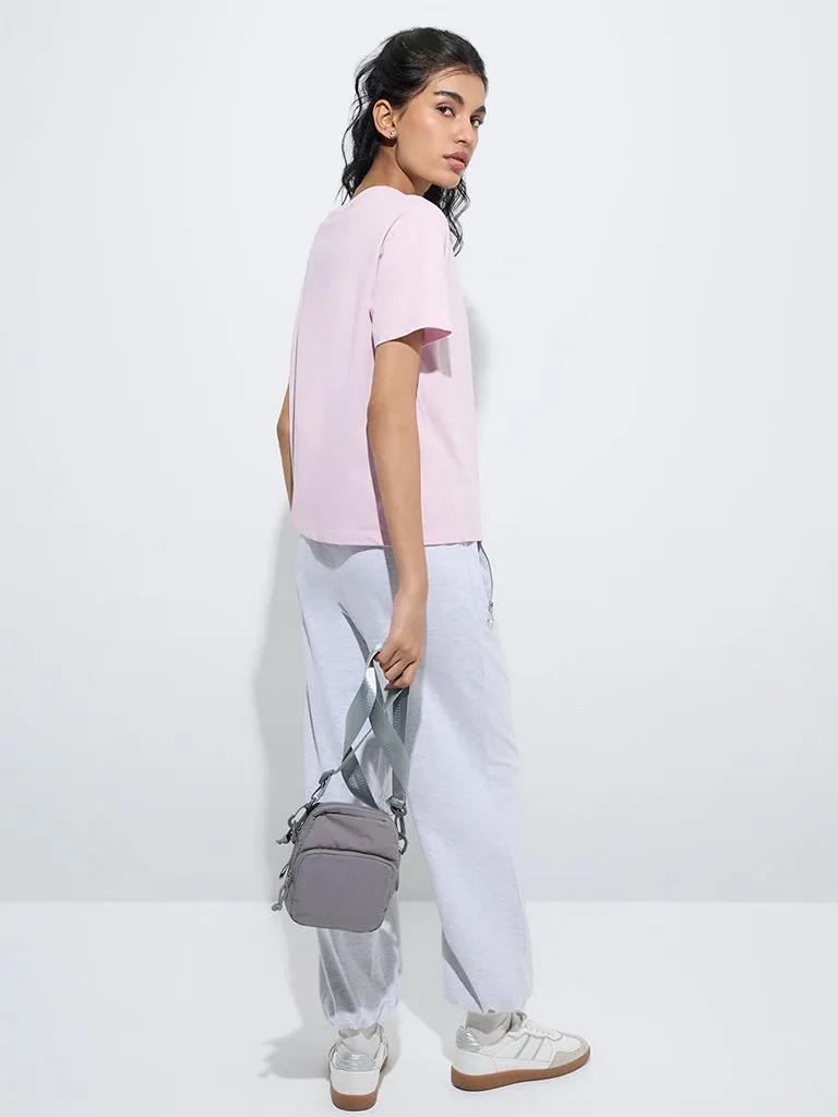 Studiofit Light Pink Typographic Cotton T-Shirt