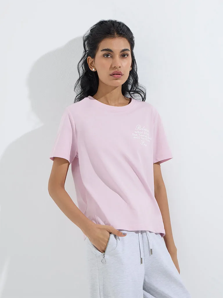 Studiofit Light Pink Typographic Cotton T-Shirt