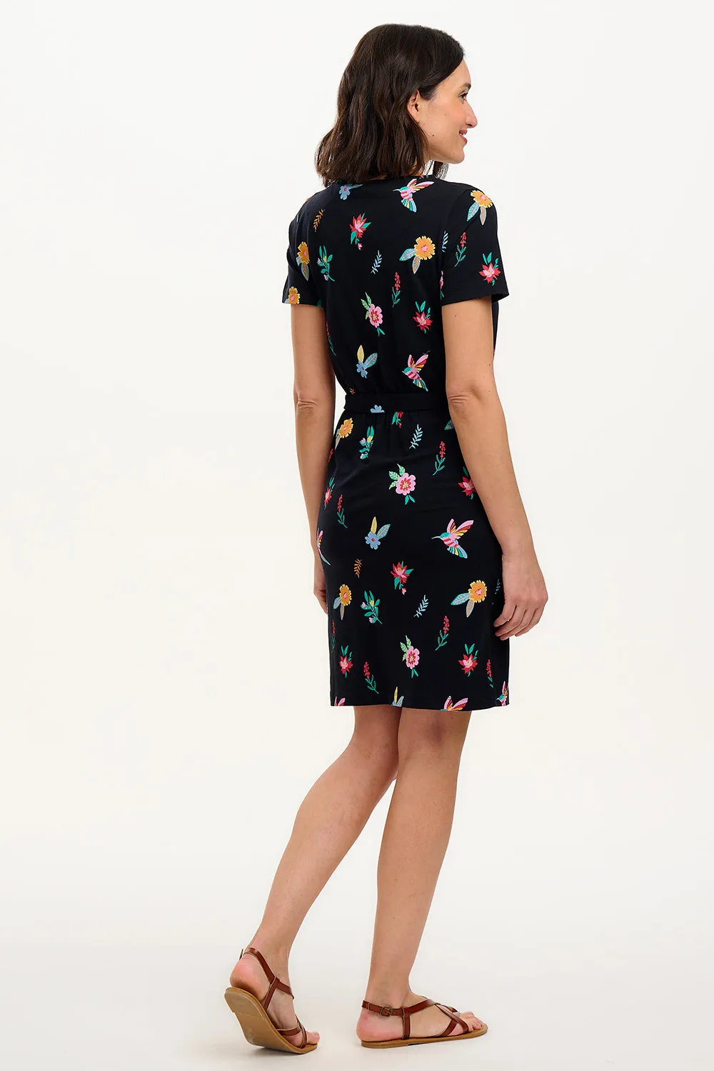 Terri Jersey Mini Dress - Black/Multi. Hummingbird Garden