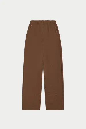 TEXTURED LINEN BUTTON DETAIL TROUSER - BROWN