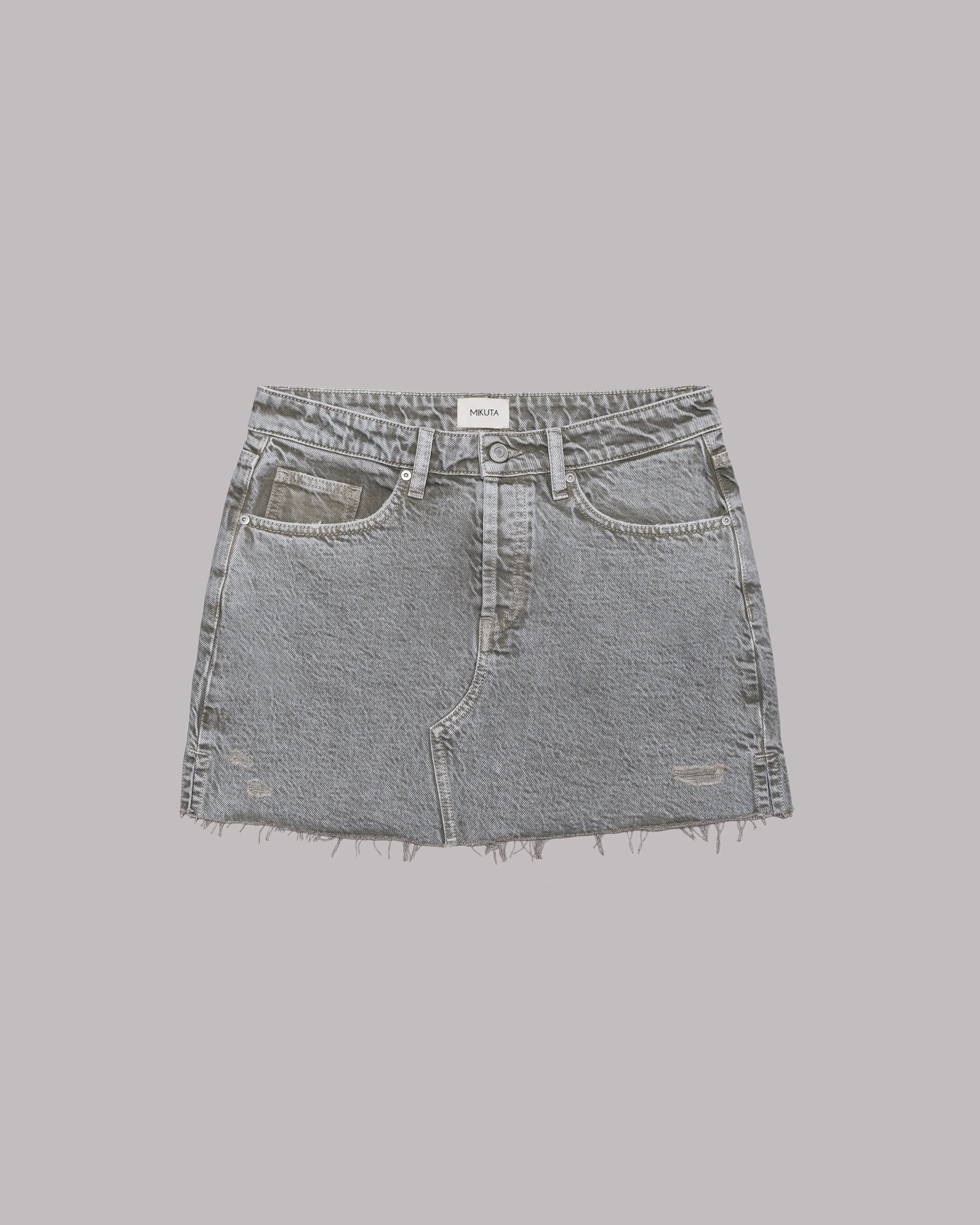 The Khaki Faded Slit Denim Skirt