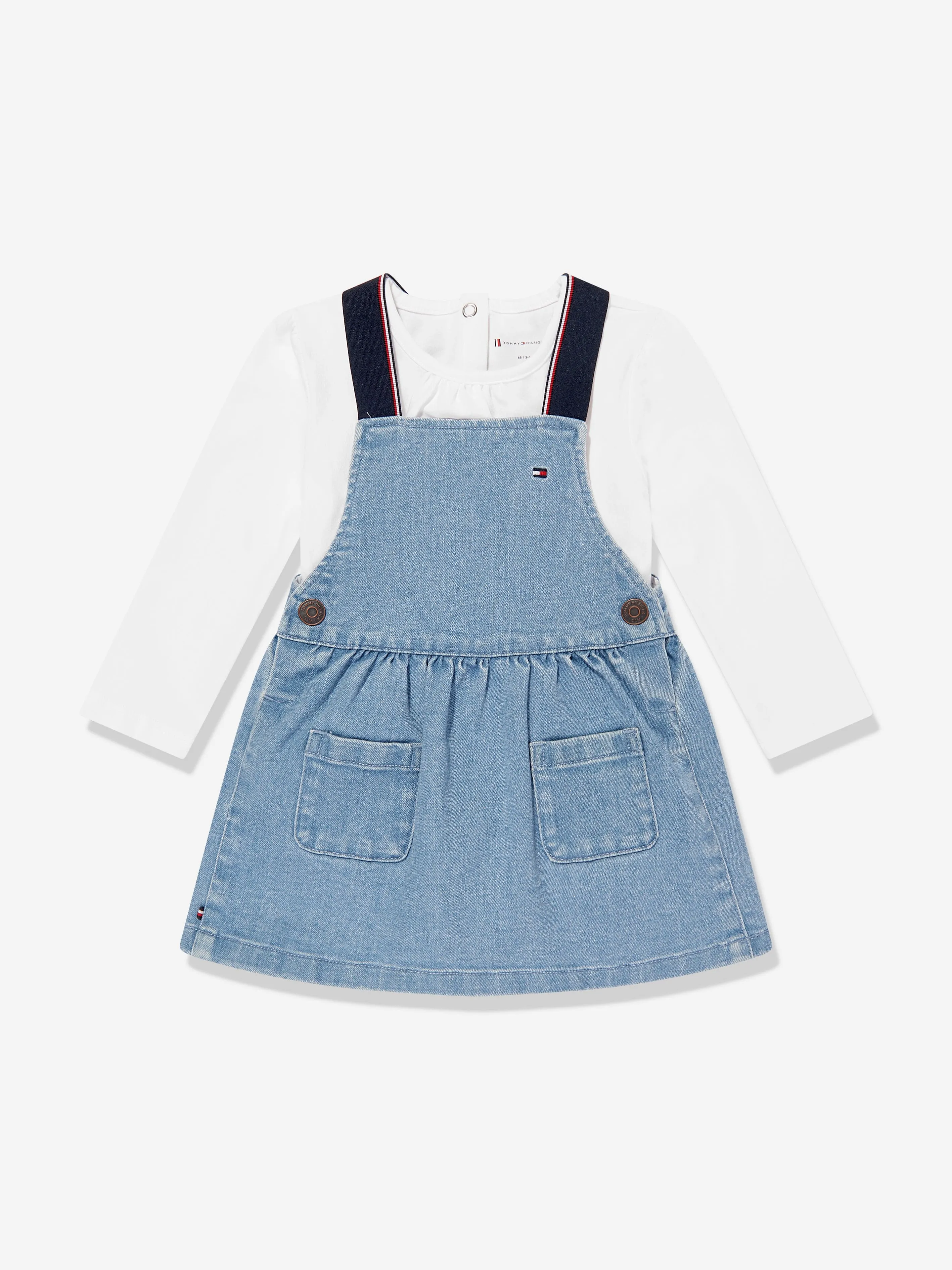 Tommy Hilfiger Baby Girls Denim Pinafore Dress Set in Blue