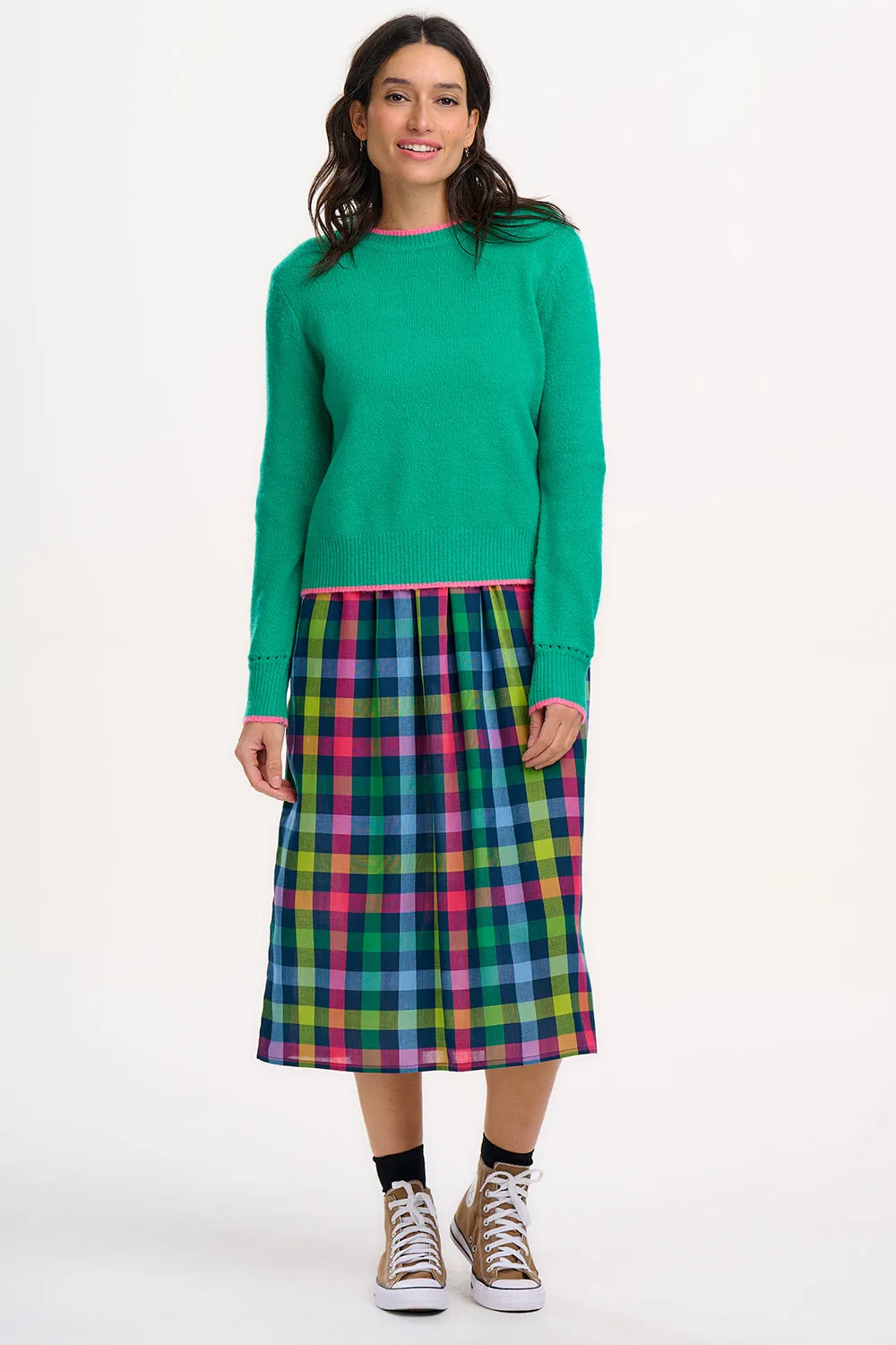 Ursula Shirred Midi Dress - Multi. Midnight Gingham