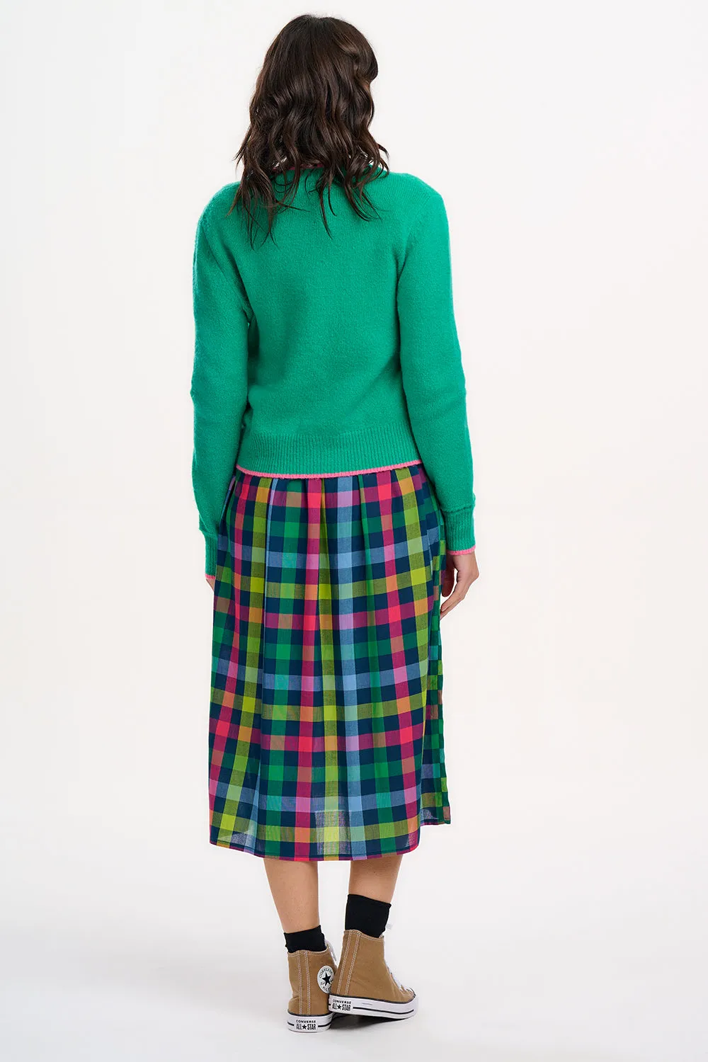 Ursula Shirred Midi Dress - Multi. Midnight Gingham