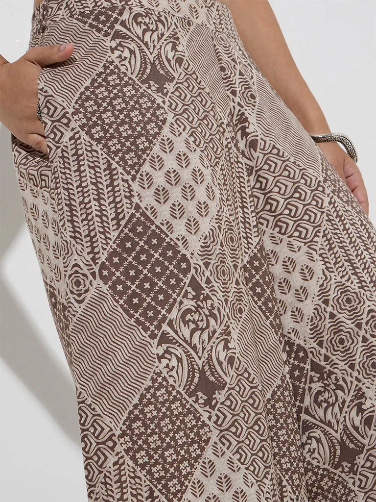 Utsa Beige Printed Palazzos
