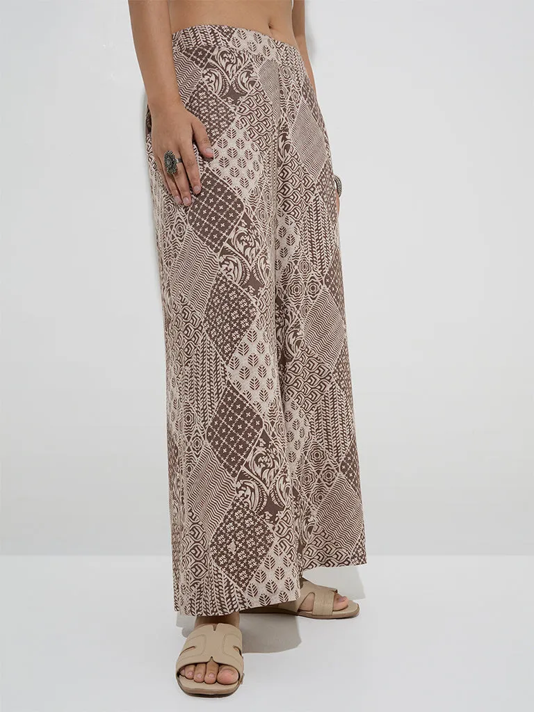 Utsa Beige Printed Palazzos