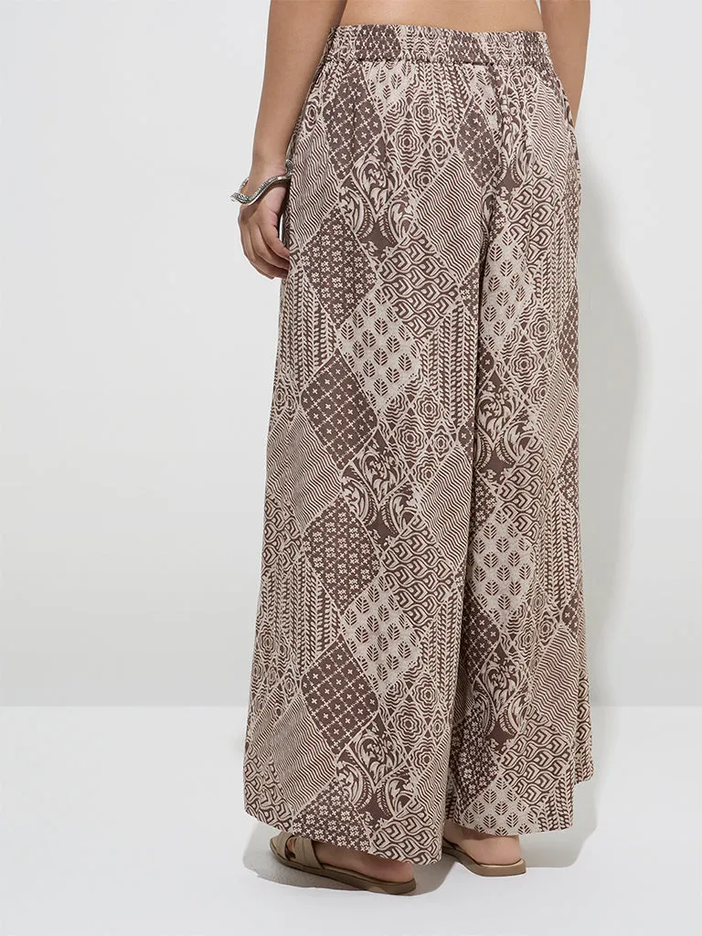 Utsa Beige Printed Palazzos