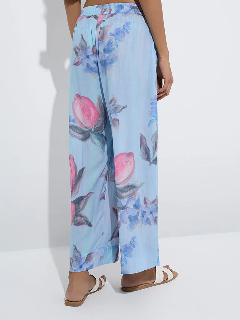Utsa Blue Floral Design Palazzos