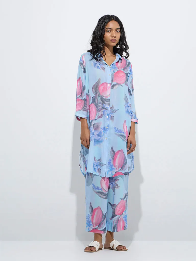 Utsa Blue Floral Design Palazzos