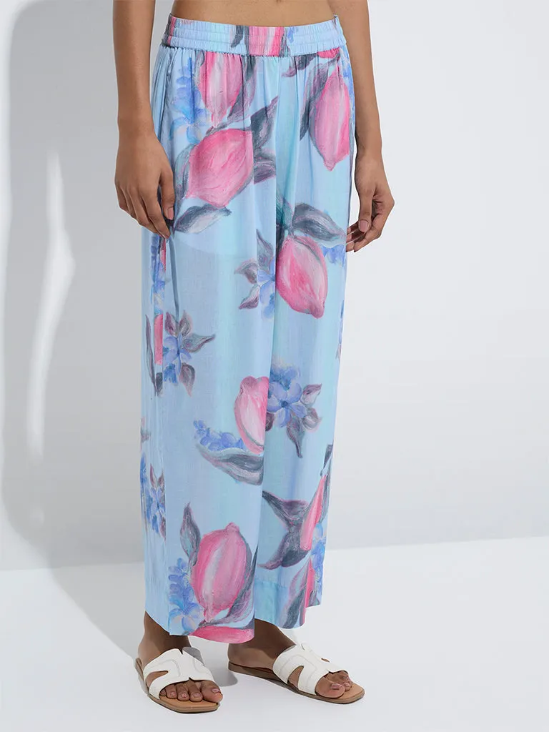 Utsa Blue Floral Design Palazzos