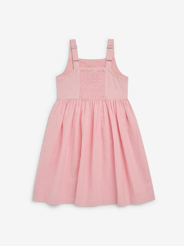 Utsa Kids Pink Embroidered Cotton-Blend A-Line Dress - (2-8yrs)