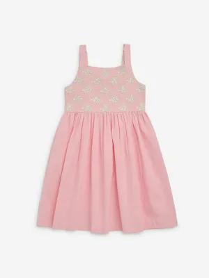 Utsa Kids Pink Embroidered Cotton-Blend A-Line Dress - (2-8yrs)