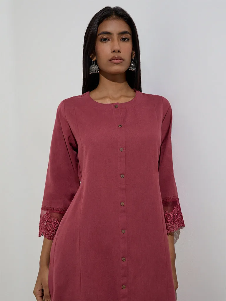 Utsa Maroon Organza-Detailed A-Line Kurta