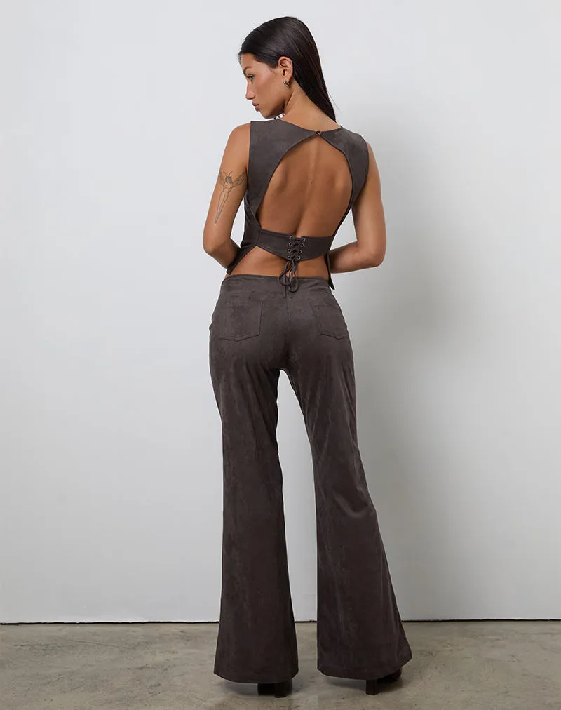 Vallen Trousers in Dark Faux Suede Chestnut