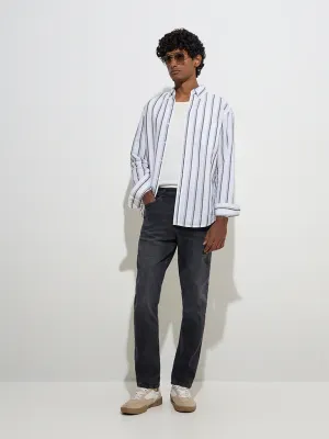 WES Casuals White Striped Relaxed-Fit Cotton Shirt