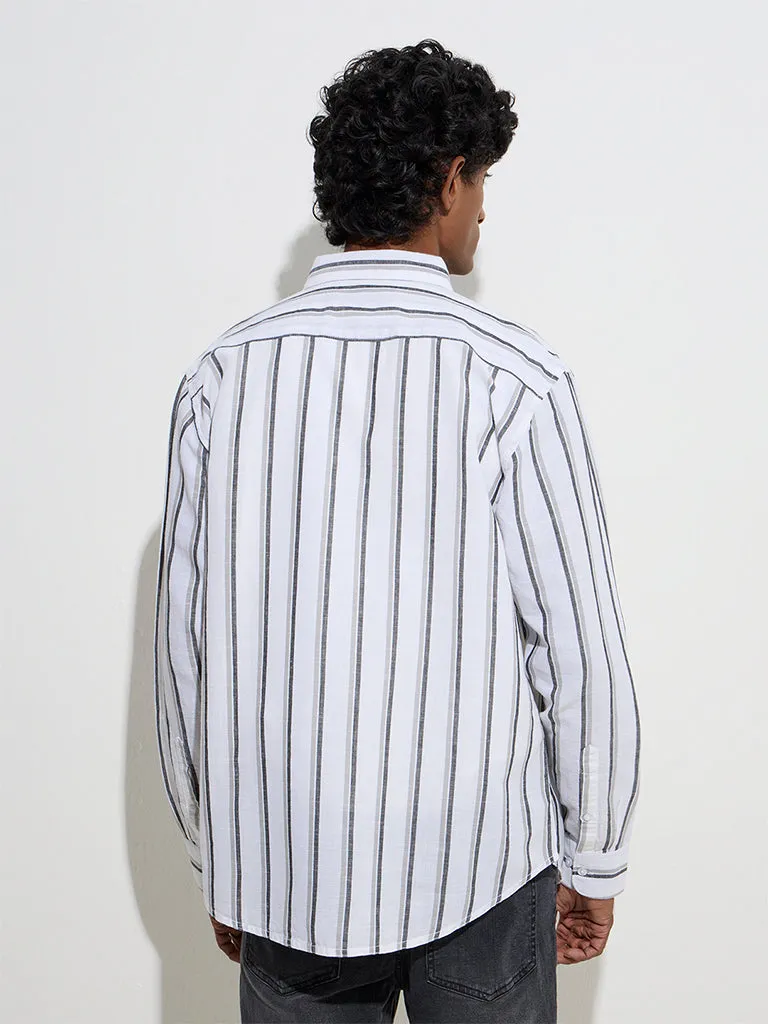 WES Casuals White Striped Relaxed-Fit Cotton Shirt
