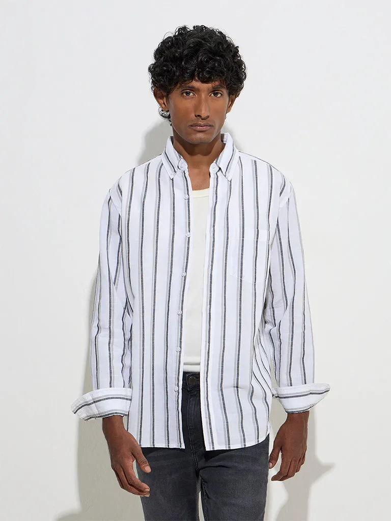 WES Casuals White Striped Relaxed-Fit Cotton Shirt