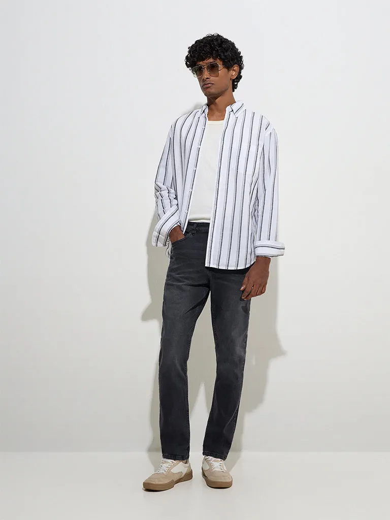 WES Casuals White Striped Relaxed-Fit Cotton Shirt