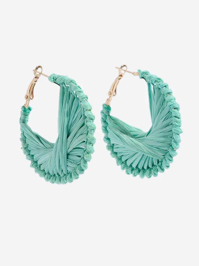 Westside Accessories Aqua Raffia Hoop Earrings