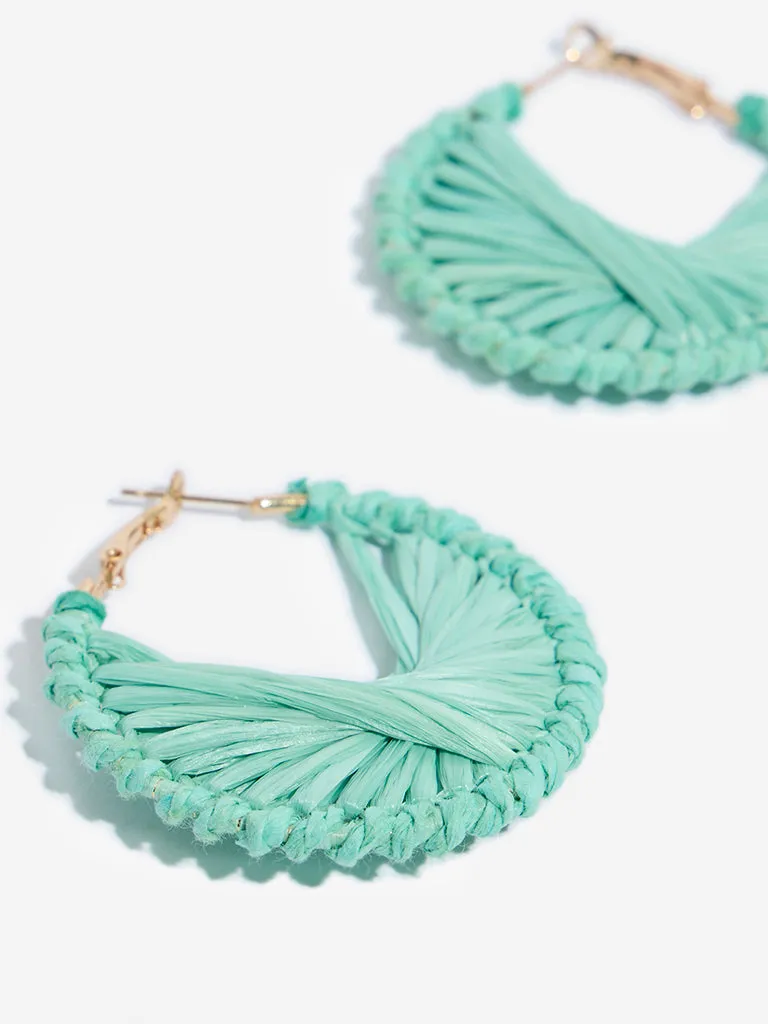 Westside Accessories Aqua Raffia Hoop Earrings