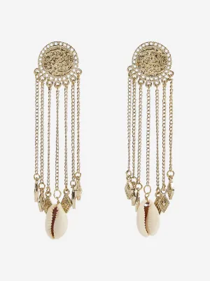 Westside Accessories Gold Boho Tassel Shell Earrings
