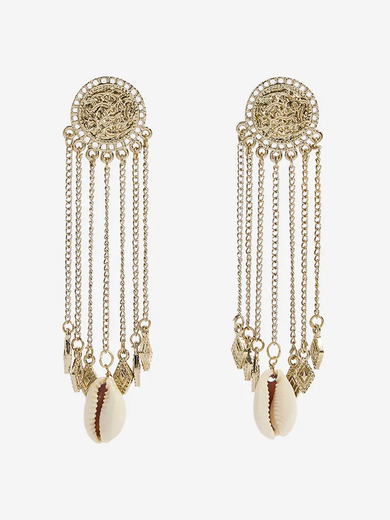 Westside Accessories Gold Boho Tassel Shell Earrings