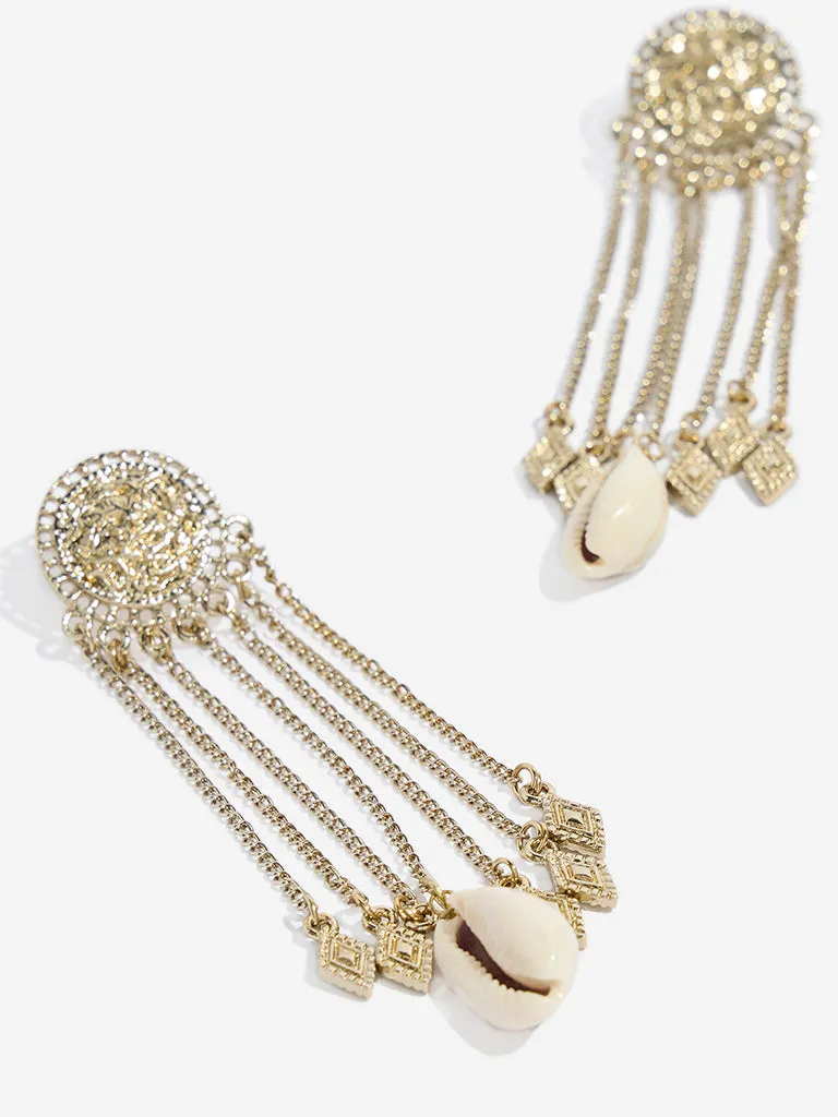 Westside Accessories Gold Boho Tassel Shell Earrings