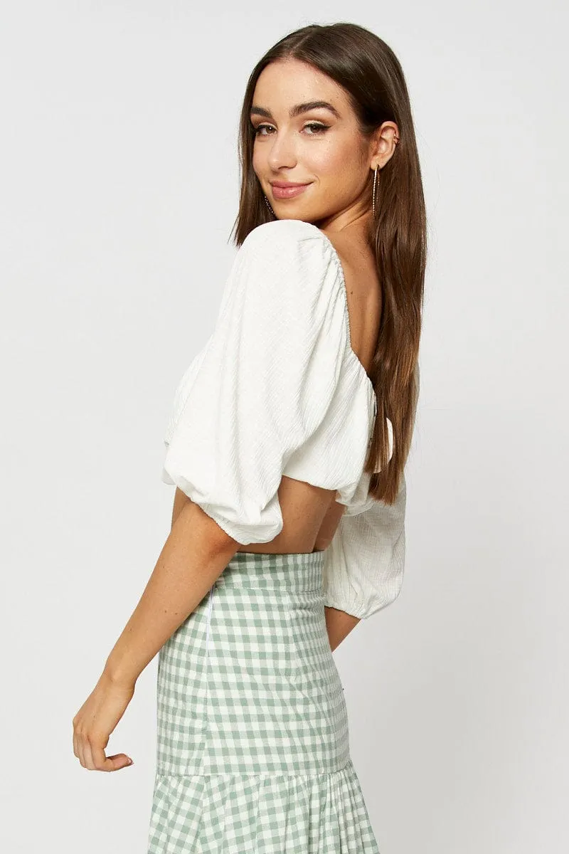 White Bardot Top Ribbed