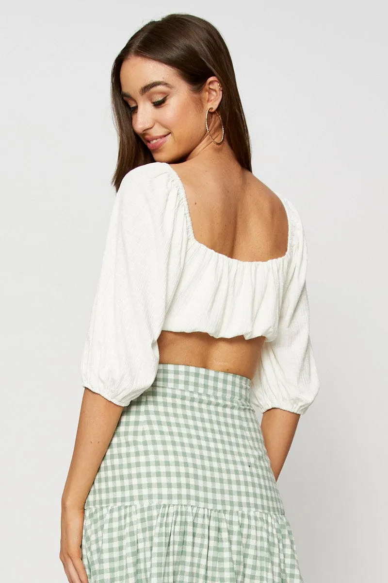 White Bardot Top Ribbed